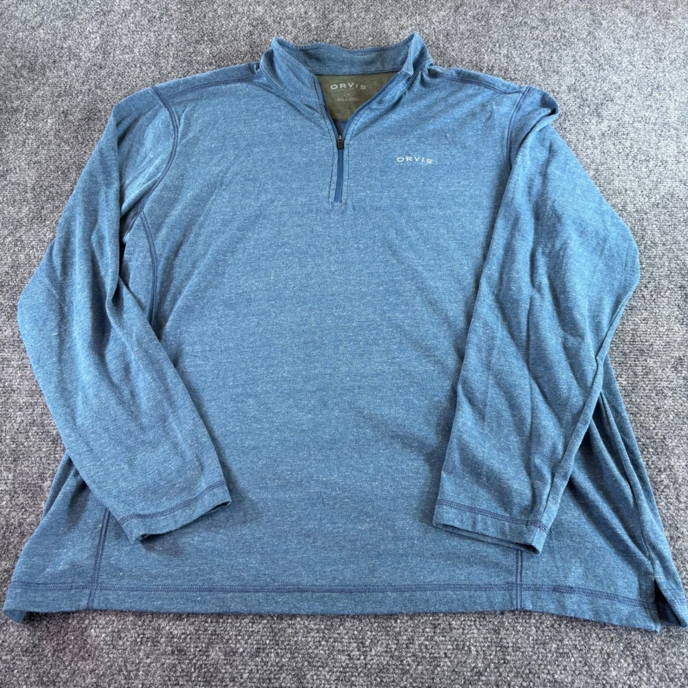Orvis Quarter Zip Pullover Mens XL Blue Heathered Lightweight Outdoor Activewear